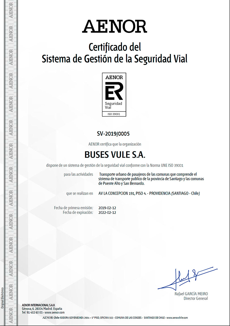 BUSES VULE obtiene la certificación ISO 39001 de Seguridad Vial