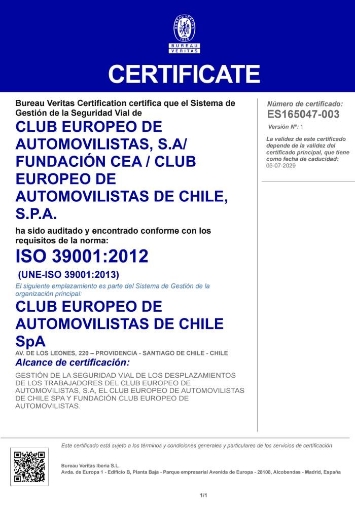Certificación ISO 39001 de seguridad vial